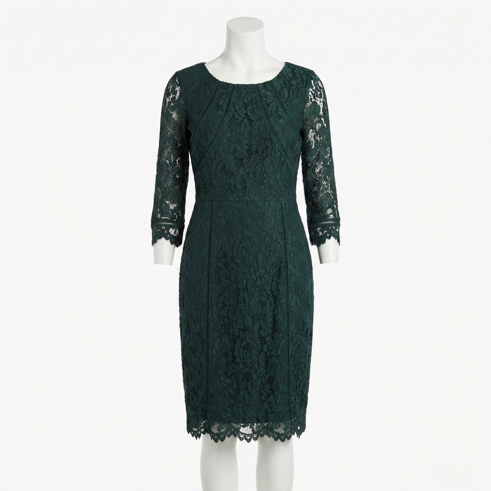 Talbots Dark Green Lace Long Sleeve Sheath Dress